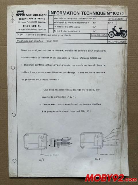 note technique centrale clignotante solex tenor 1980