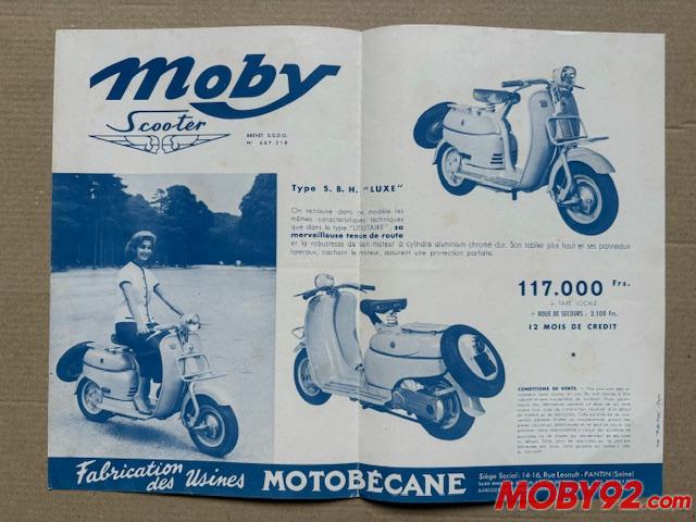 Publicit&eacute; ancienne motobecane moby scooter 1956
