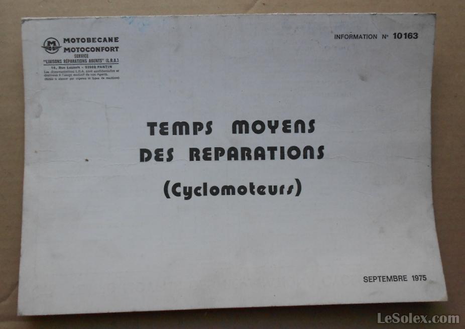 tableau bar&egrave;me temps de r&eacute;paration  motobecane 1975