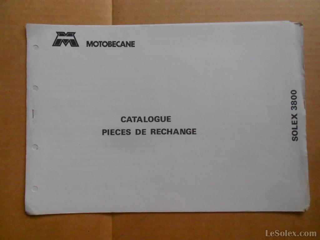 Catalogue des pi&egrave;ces solex 3800 motobecane