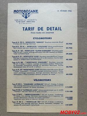 tarif de detail motobecane 1956