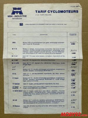 tarif cyclomoteur motobecane 1984