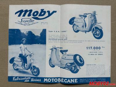 Publicit&eacute; ancienne motobecane moby scooter 1956