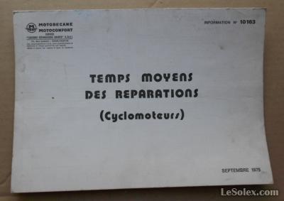 tableau bar&egrave;me temps de r&eacute;paration  motobecane 1975
