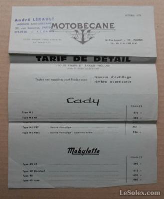 tarif motobecane mobylette 1970